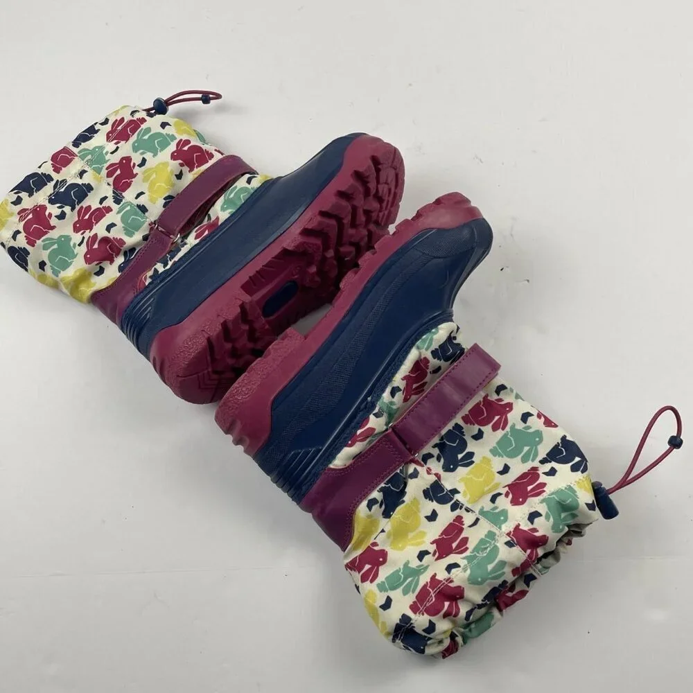 Hatley Snow Boots Youth Big Girl 3 Winter Waterproof Multicolor Rabbit Print